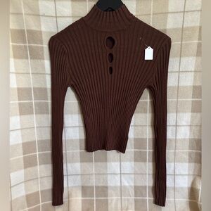 Brown Ribbed Cut Out Bodysuit